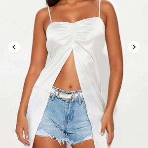 Fashion Nova White Ruched Split Front Cami